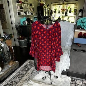 Women's purple & orange hi-lo dress with bell sleeves - Size L